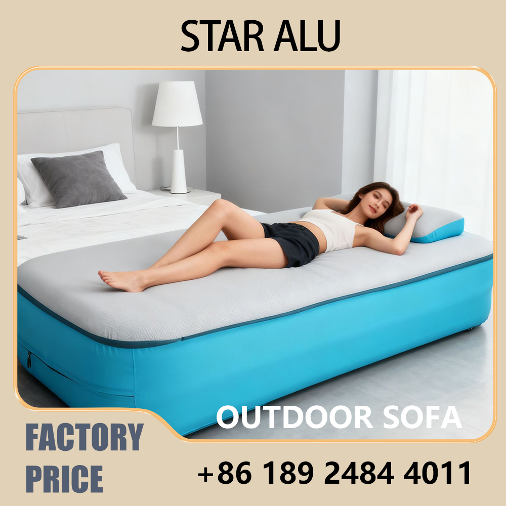 Outdoor Furniture Pillows - Opblaasbaar campingbed met ingebouwd kussen, draagbaar