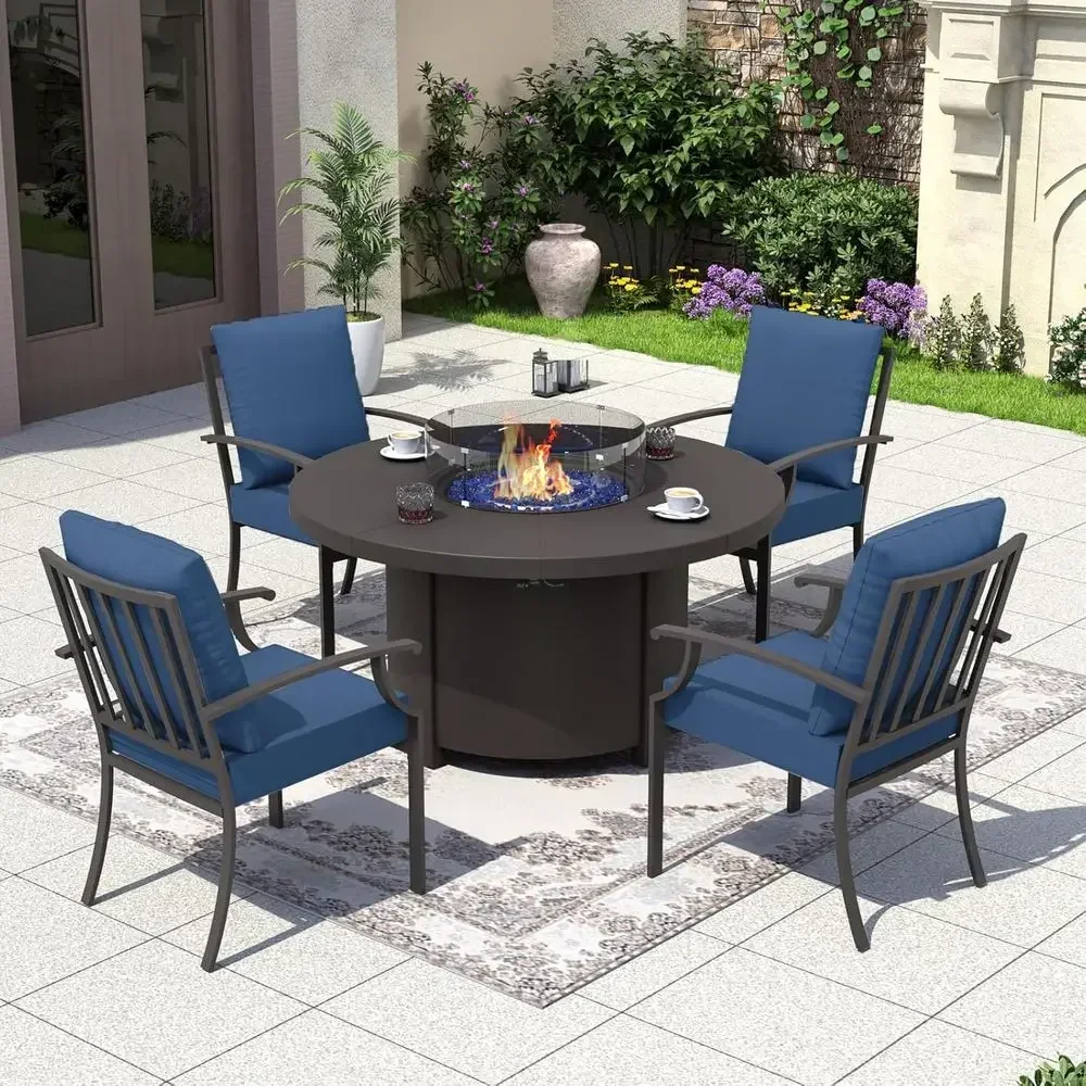 Outdoor Furniture With Fire Pit - 5-delige tuinmeubelset met ronde vuurtafel en