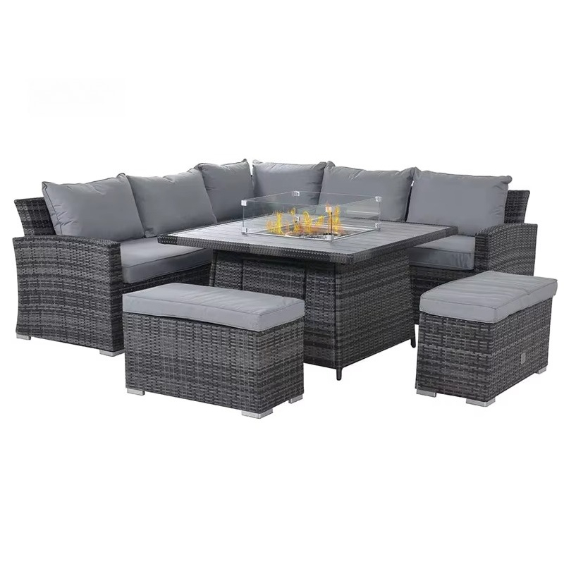 Outdoor Furniture With Fire Pit - Tuinmeubelset met vuurtafel, waterdichte buitenset voor