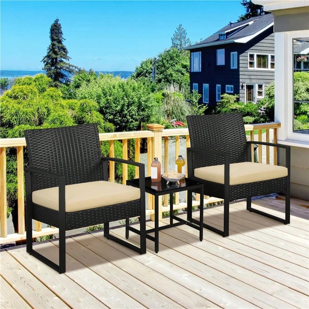 Outdoor Furniture Balcony - 3-delige buitenmeubelset van wicker met 2