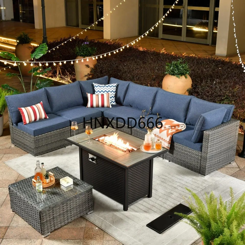 Outdoor Furniture Set With Fire Pit - 8-delige tuinmeubelset voor buiten met vuurtafel,