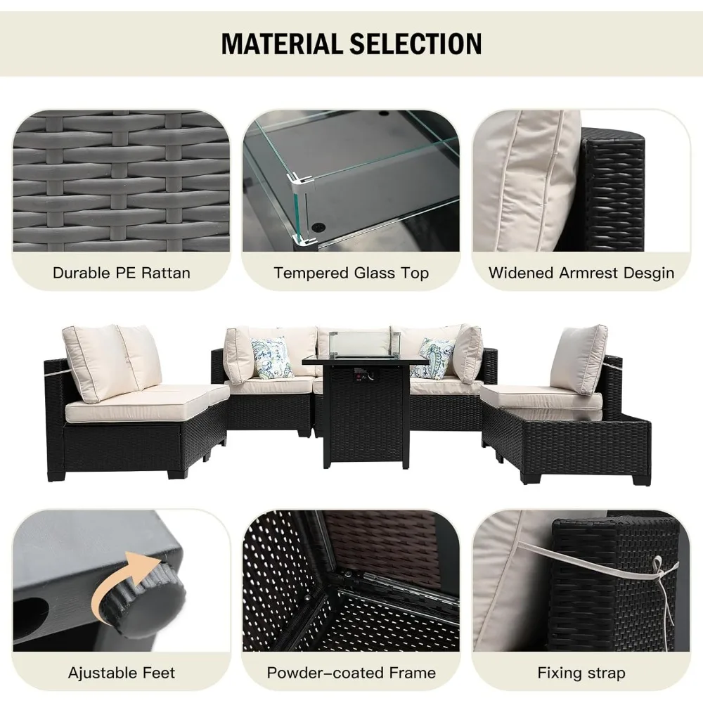 8-delige terrasmeubilair rotan - Outdoor Furniture Set With Fire Pit recensie en prijs