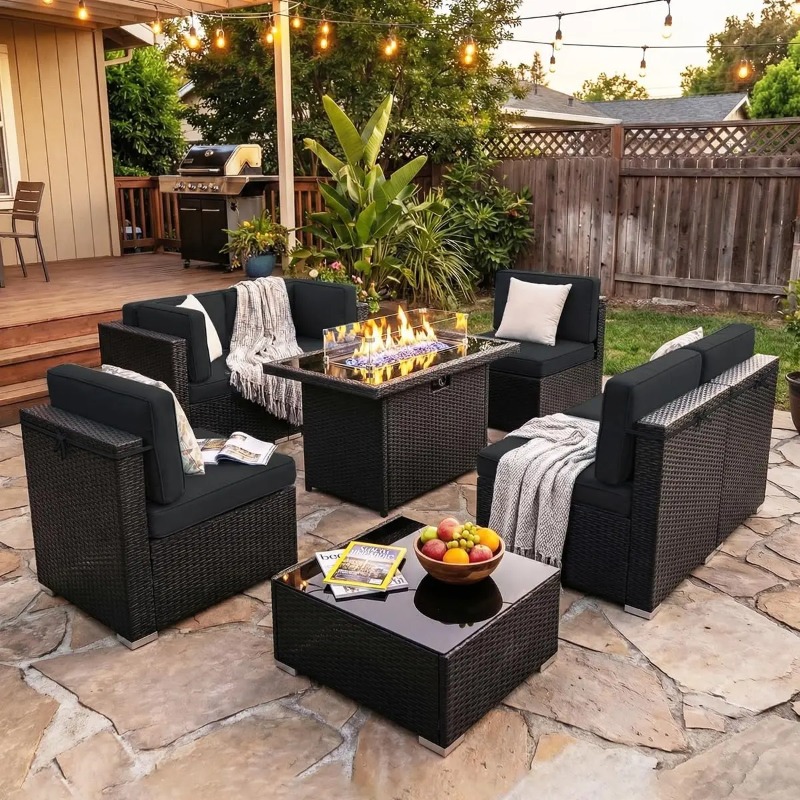 8-delige patio wicker sectione - Outdoor Furniture With Fire Pit recensie en prijs