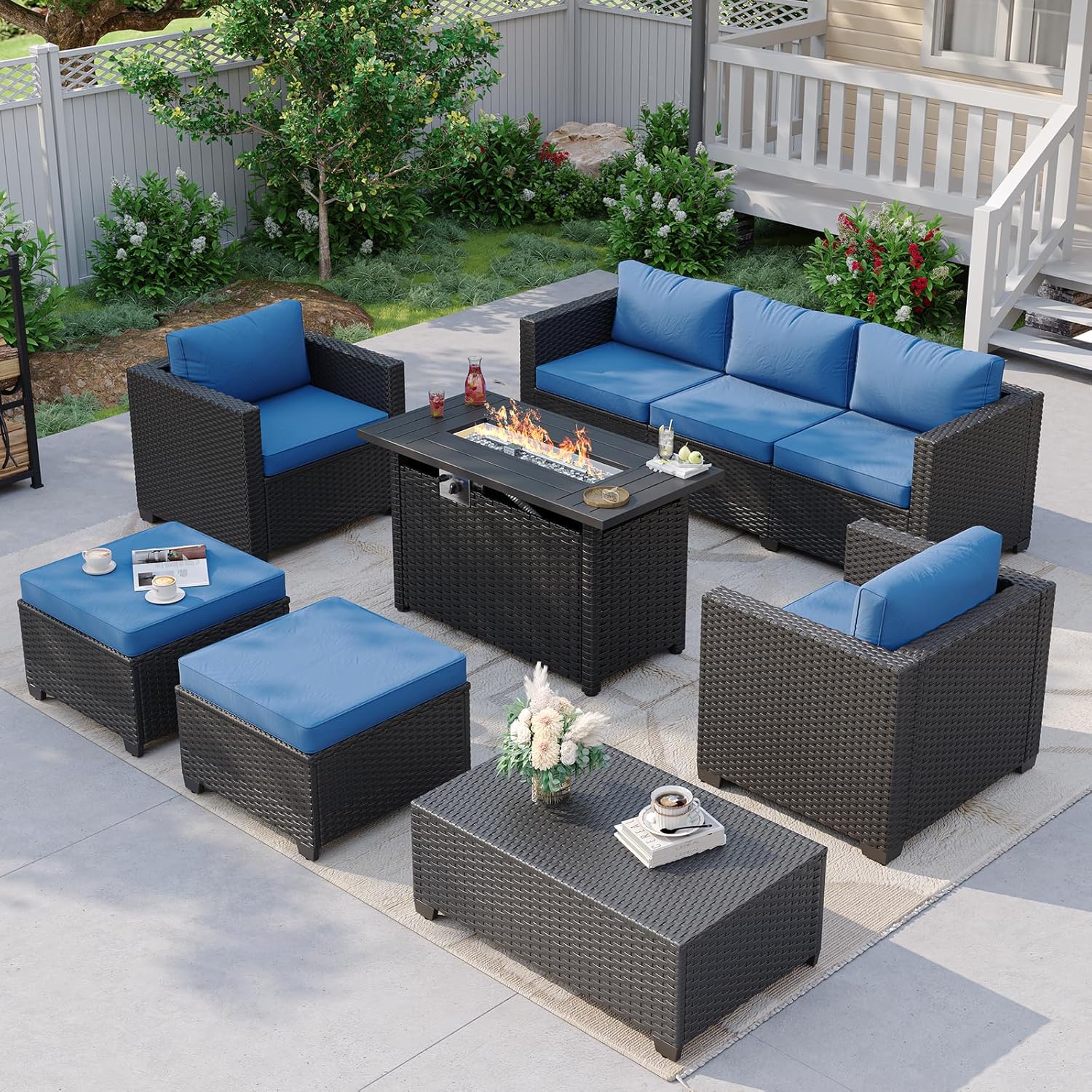 Navyblauwe buitenbank met vuur - Outdoor Furniture Set With Fire Pit recensie en prijs